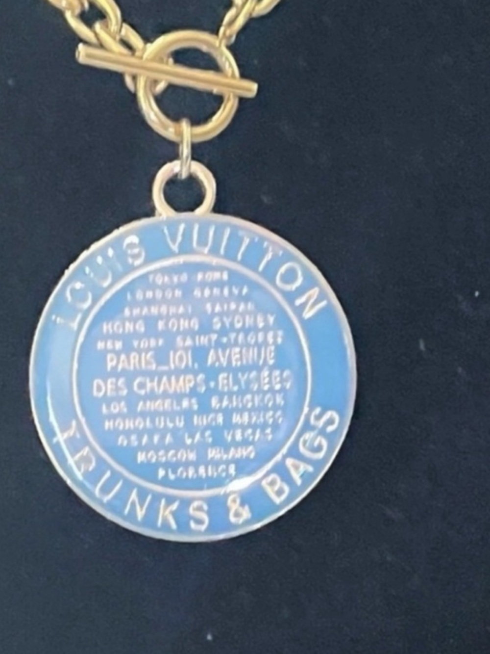 Authentic Louis Vuitton Blue Trunks & Bags Charm Pendant / 18” Gold Plated Chain - Picture 4 of 5